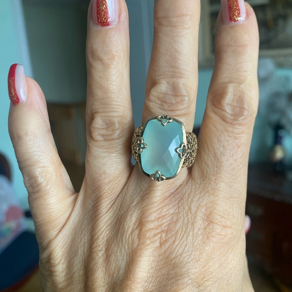 Handmade lucky clover 4 leaves style gold plated silver ring , size 7